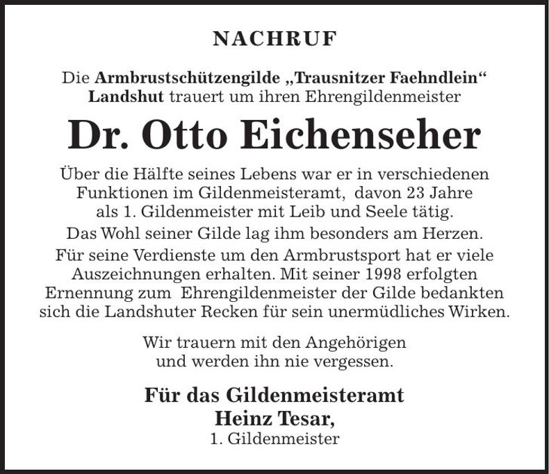 Traueranzeige Otto Eichenseher