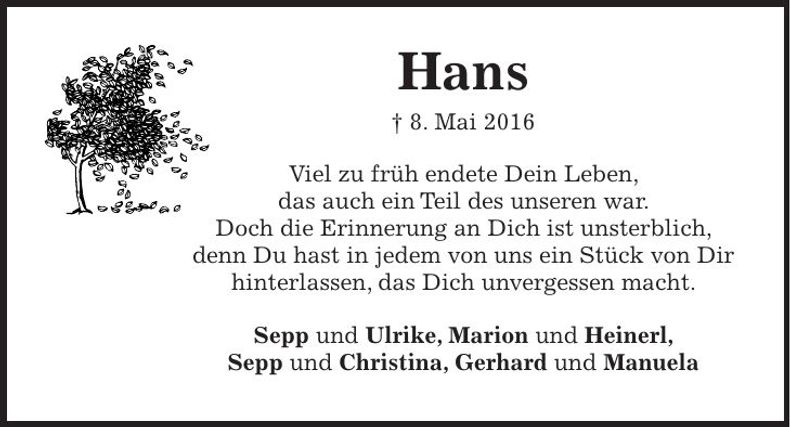 Traueranzeige Hans Dietz