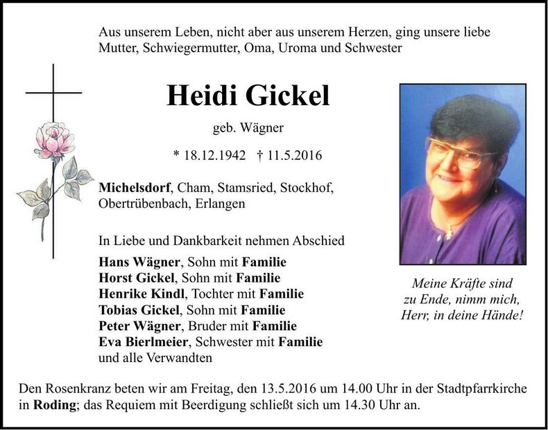 Traueranzeige Heidi Gickel