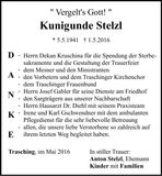 Traueranzeige Kunigundi Stelzl