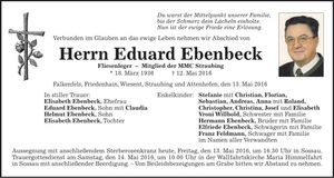 Traueranzeige Eduard Ebenbeck
