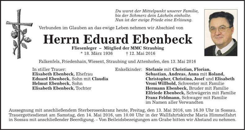 Traueranzeige Eduard Ebenbeck