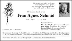 Traueranzeige Agnes Schmid