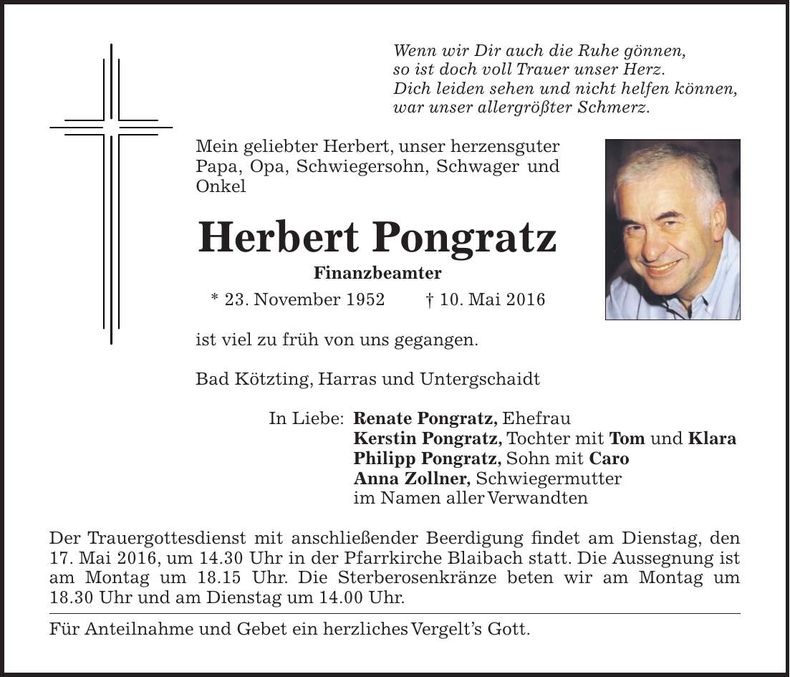 Traueranzeige Herbert Pongratz