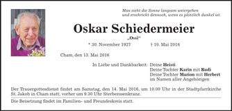 Traueranzeige Oskar Schiedermeier