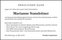 Traueranzeige Marianne Sonnleitner