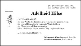 Traueranzeige Adelsheid Hilse