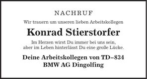 Traueranzeige Konrad Stierstorfer