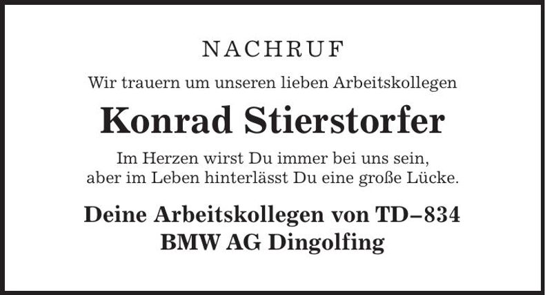 Traueranzeige Konrad Stierstorfer