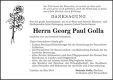 Traueranzeige Georg Paul Golla