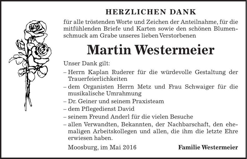 Traueranzeige Martin Westermeier