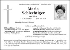Traueranzeige Maria Schlechtiger