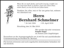 Traueranzeige Bernhard Schmelmer