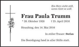 Traueranzeige Paula Trumm
