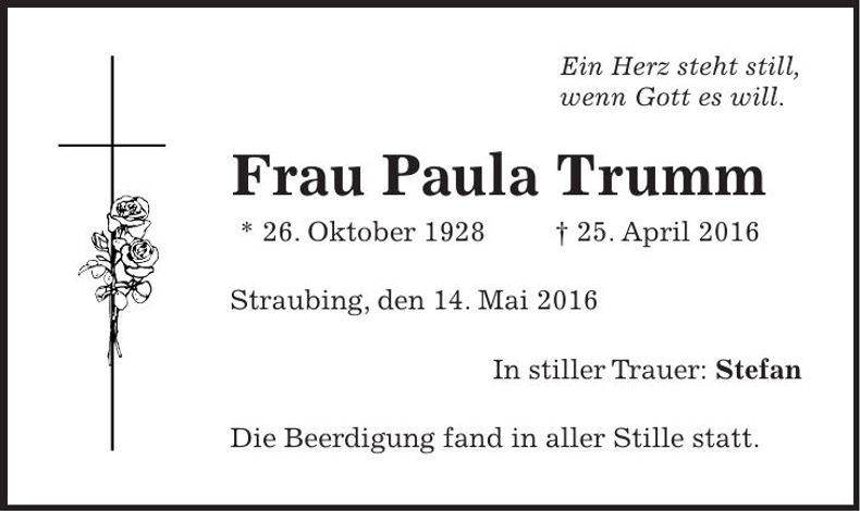 Traueranzeige Paula Trumm