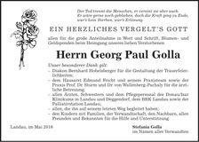 Traueranzeige Georg Paul Golla