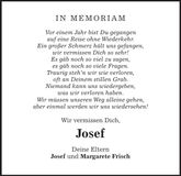 Traueranzeige Josef Frisch