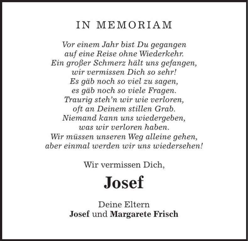 Traueranzeige Josef Frisch