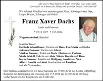 Traueranzeige Franz Xaver Dachs
