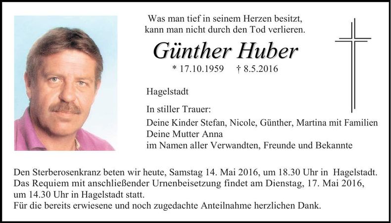 Traueranzeige Günther Huber