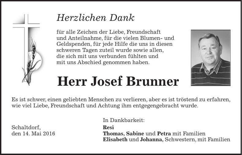 Traueranzeige Josef Brunner