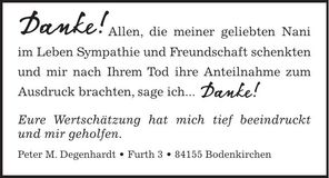 Traueranzeige Nani Degenhardt