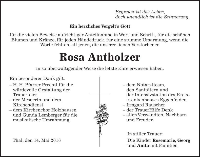 Traueranzeige Rosa Antholzer