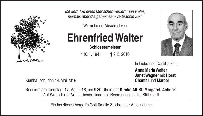 Traueranzeige Ehrenfried Walter