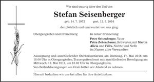 Traueranzeige Stefan Seisenberger