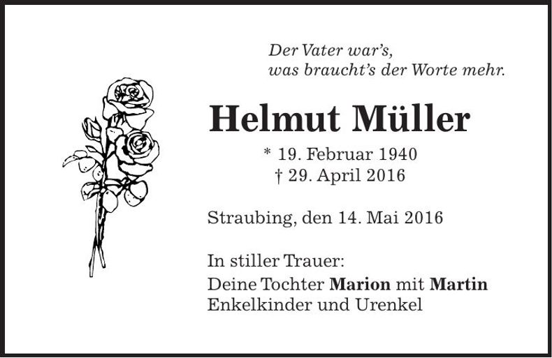 Traueranzeige Helmut Müller
