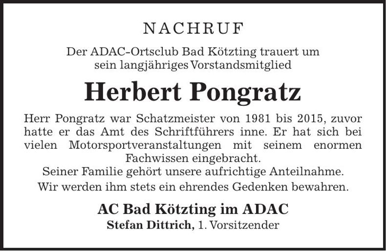 Traueranzeige Herbert Pongratz