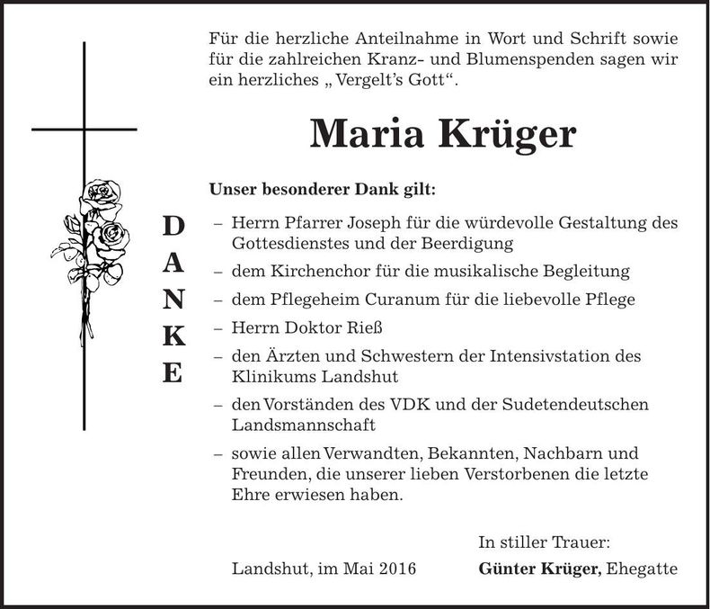 Traueranzeige Maria Krüger