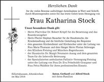 Traueranzeige Katharina Stock