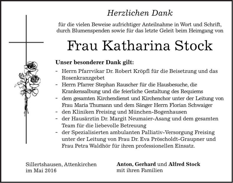 Traueranzeige Katharina Stock