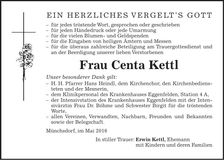 Traueranzeige Centa Kettl