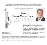Traueranzeige Franz Xaver Bauer
