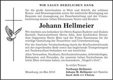 Traueranzeige Johann Hellmeier