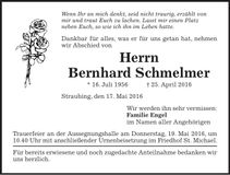 Traueranzeige Bernhard Schmelmer