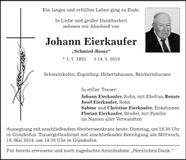 Traueranzeige Johann Eierkaufer