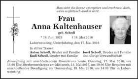 Traueranzeige Anna Kaltenbauer