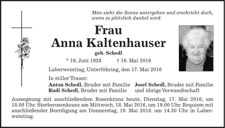Traueranzeige Anna Kaltenbauer
