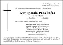 Traueranzeige Kunigunde Penzkofer