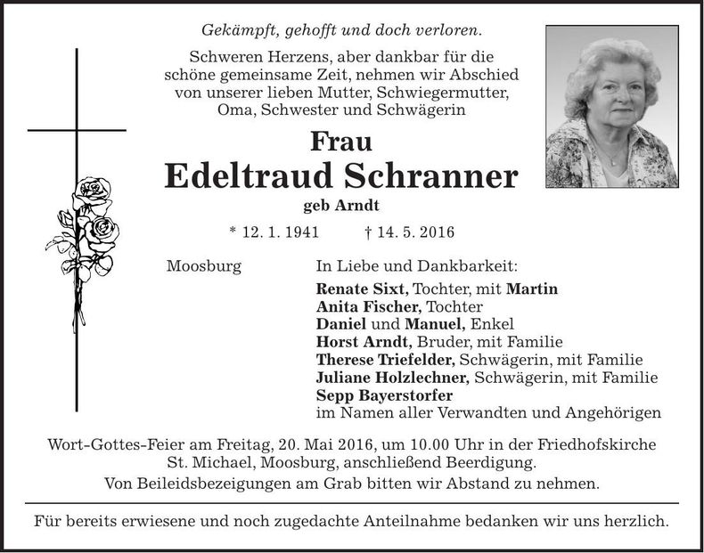 Traueranzeige Edeltraud Schranner