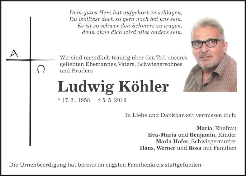 Traueranzeige Ludwig Köhler