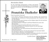 Traueranzeige Franziska Thalkofer