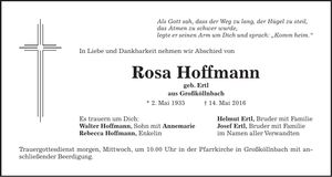 Traueranzeige Rosa Hoffmann