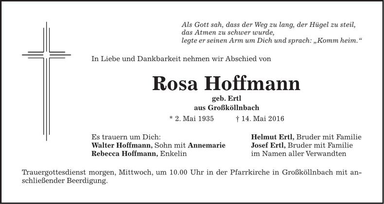 Traueranzeige Rosa Hoffmann