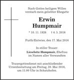 Traueranzeige Erwin Humpmair