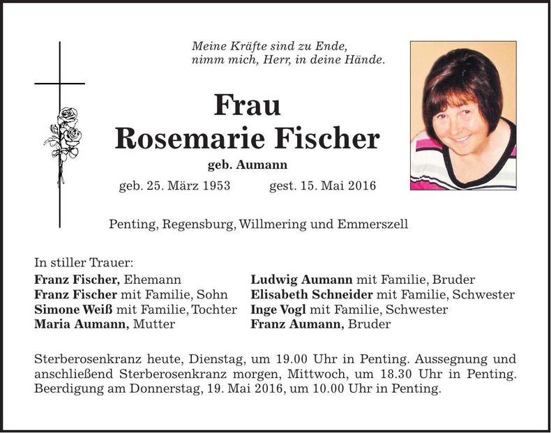 Traueranzeige Rosemarie Fischer
