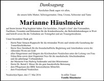 Traueranzeige Marianne Häuslmeier